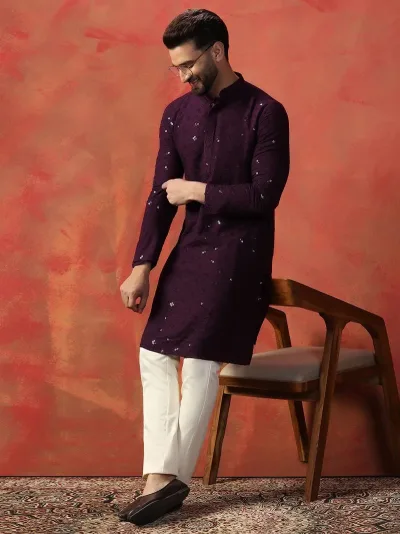 Men Purple Sequence Kurta